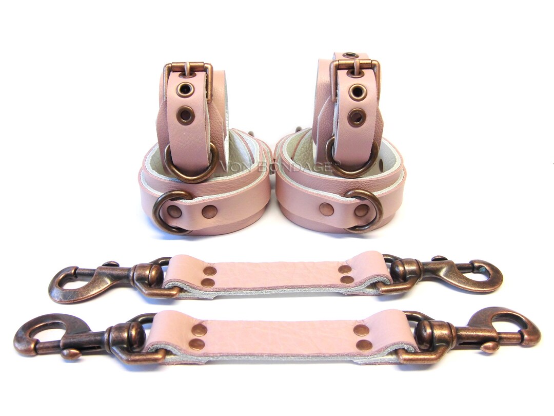 Pink Restraints W/copper Drings, Leather Wrist or Ankle Restraints