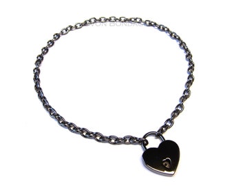 Collier de jour en bronze à canon, tour de cou à chaîne DDlg - Collier d'esclave verrouillable sans nickel, collier à chaîne ddlg avec serrure Heart Padlock, collier 24 7, sous-collier