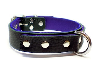 Black Leather D-Ring Choker with Purple Lining – Clubwear, Rave, Pole Dance Accessory