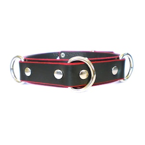 Lockable slave Collar | Triple 3 Dee Rings for Bondage | Leather w/Red Edge  1-1/4&quot;