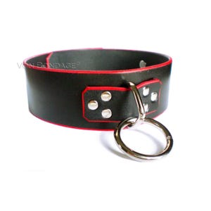 Tall Bondage Collar | Strong D&O Ring for Leash | Leather w/Red Edge | Lockable option 1-3/4&quot;