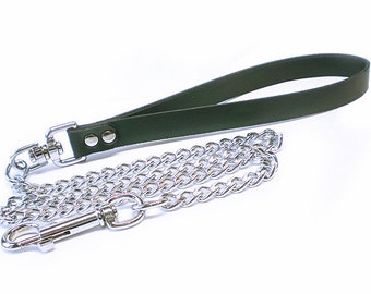 Vegan Leather Chrome Chain Leash for slaves with 20", 24" and 30" chains