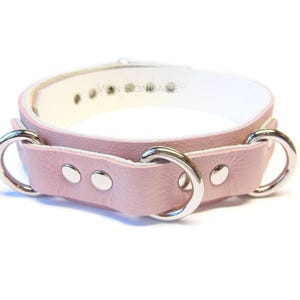 Light Pink Lockable Bondage Collar with 3 D-rings