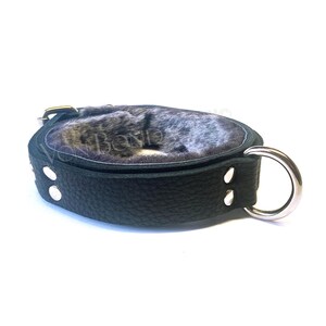 Fur-lined Collar for submissive | Strong Dee Ring & Lockable Buckle option, Gray Sheepskin lining for slave 1.25"