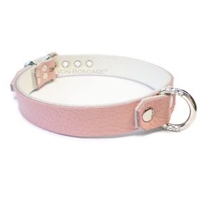 Light Pink Lockable Leather Collar with Rhinestone Dee Ring for DDlg