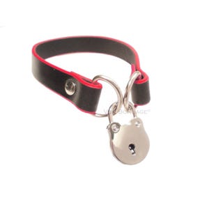 24/7 Permanent Lock Collar for slave sub |  Padlock Choker | Leather w/Red Edges 3/4&quot;