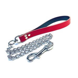Red Vegan Leather Leash with Chrome Chain for subs with 20&quot;, 24&quot; and 30&quot; chains