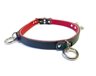 Black & Red Leather Day Collar |  Narrow Thin O Ring Choker - custom sized