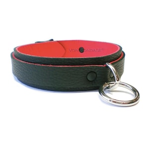 Bondage Collar with Stainless Steel D&O Ring Nickel-free | Soft Black Red Collar lockable option  1-1/4&quot;