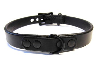 Black Leather Choker Collar, Black D-ring, Lockable option - custom sized
