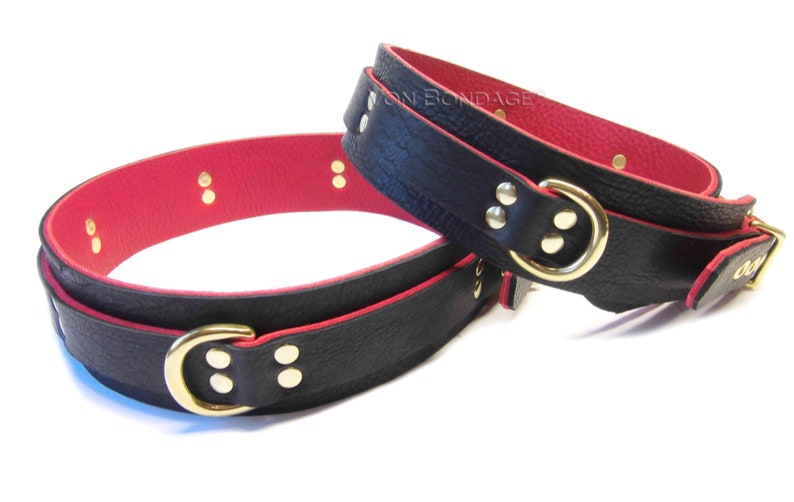 Thigh Restraints Cuffs in Bison Leather & Brass, BDSM Restraints W/gold ...