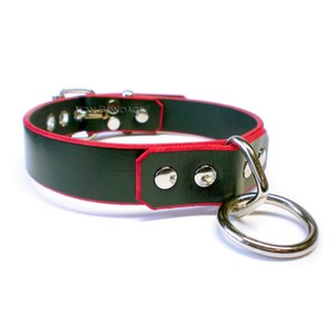 Locking sub Collar| Strong Bondage D&O Ring | Leather w/Red Edges | Lockable option 1&quot;
