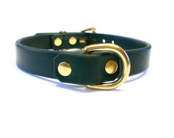 Leather Bondage Collar | Simple Choker with Brass D-Ring, Lockable