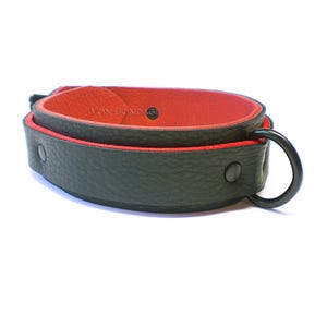 Collar for slave in Bison Leather & Red Bullhide Black Dee D-ring | Lockable Bondage Neck Restraint nickel free! 1-1/2&quot;
