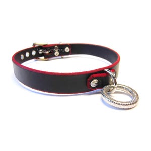 submissive slave Collar | Small Fancy D&O Ring | Leather w/Red Edges | Lockable option 3/4&quot;