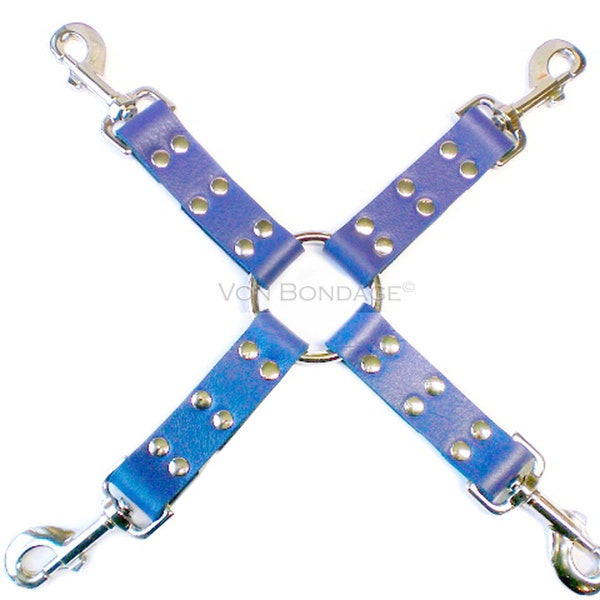 Blue Hogtie, BDSM-gear, BDSM Connector, hog tie, bondage gear, leather 4 way, restraint connector, leather connector, hogtie accessory, 2"