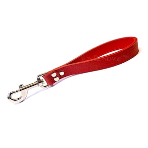 Short Red Leash for slave submissive Collar | Red Lambskin lined Handle, short strict with Bolt Snap 3/4&quot;