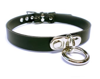 Vegan Day Collar | Faux Leather Choker with Plated Small Ring, submissive collar, 9 colors