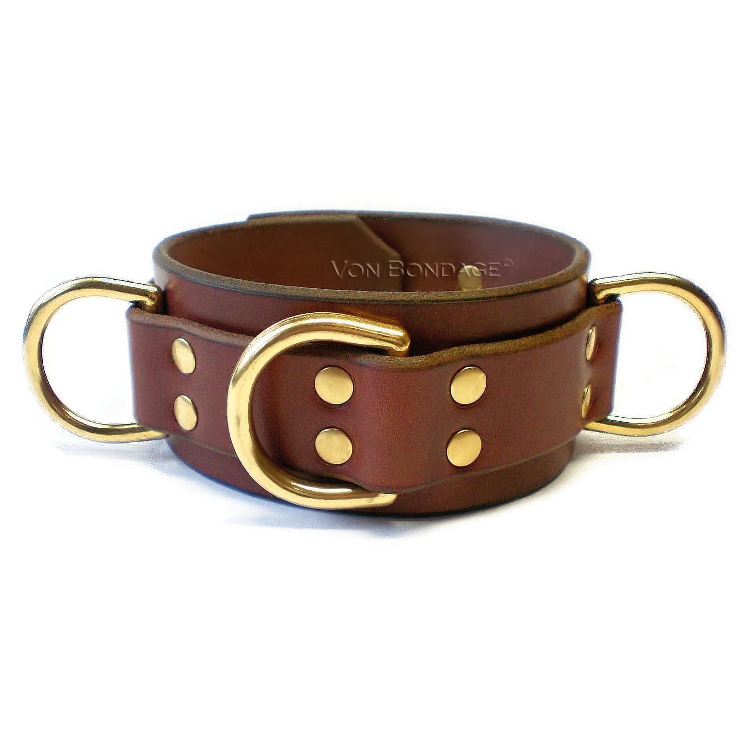 BDSM Collar in Solid Brass, bondage collar, leather collar, sex collar, leather bondage, leather bdsm, slave collar, sub ring collar, 2"