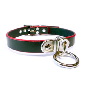 submissive slave Collar | Plated D&O Ring for Leash/Lead | Leather w/Red Edges | Lockable option 3/4&quot;