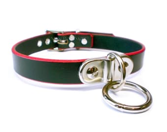 submissive slave Collar | Plated D&O Ring for Leash/Lead | Leather w/Red Edges | Lockable option 3/4&quot;