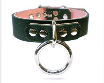 Soft Black Collar with Large O-ring - Pink Leather lining | sexy choker for pole dance, raves, clubwear