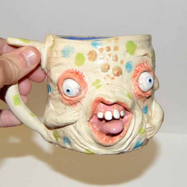 Cutie-Patootie face mug handsculpted stoneware signed J Cotton One of a kind! 10 oz
