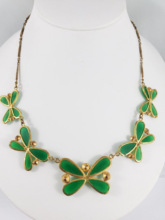 Vintage Art Deco Green Jade Peking Glass Butterfly