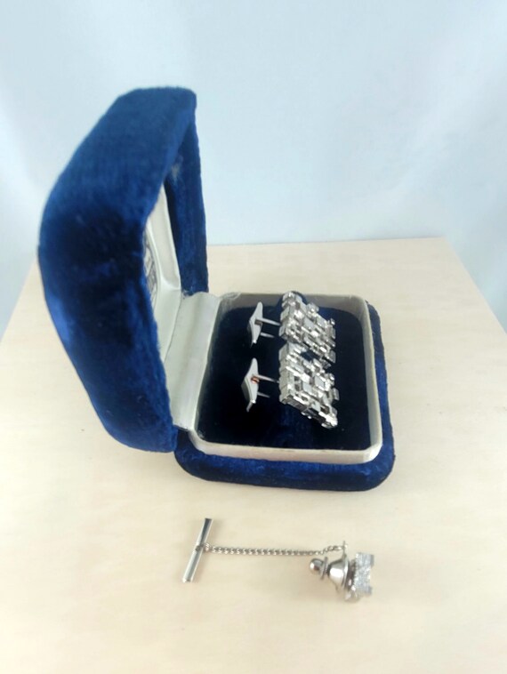 Men's Brutalist  Square Cufflinks and Matching Ti… - image 2