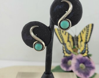 Boucles D'oreilles Clip Turquoise Et Argent – Bijou Vintage