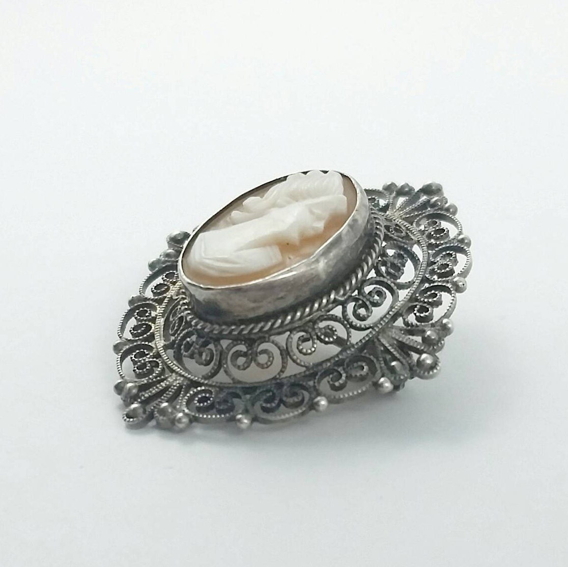Spilla cammeo vintage tono argento signora ritratto spille per le donne gioielli vittoriani spilla di cristallo strass per cappello sciarpa collare bavero borse scialli per Natale, Small, Lega di