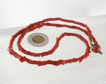 Collano Vintage In Corallo Rosso Naturale - Idea Regalo Antico - Usato Con Segni Del Tempo