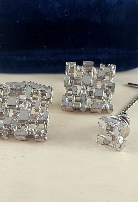 Men's Brutalist  Square Cufflinks and Matching Ti… - image 3