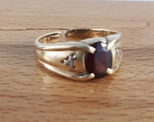 Adjustable Garnet Ring Vintage 10 Kt Gold Garnet and Diamond Ring Adjustable Size Unisex Ring