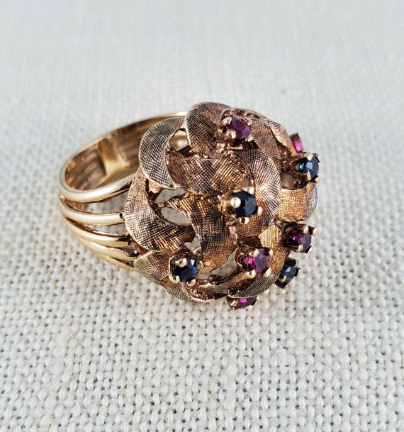 10Kt Sapphire Dome Ring Vintage 80s Ladies 10Kt G… - image 3