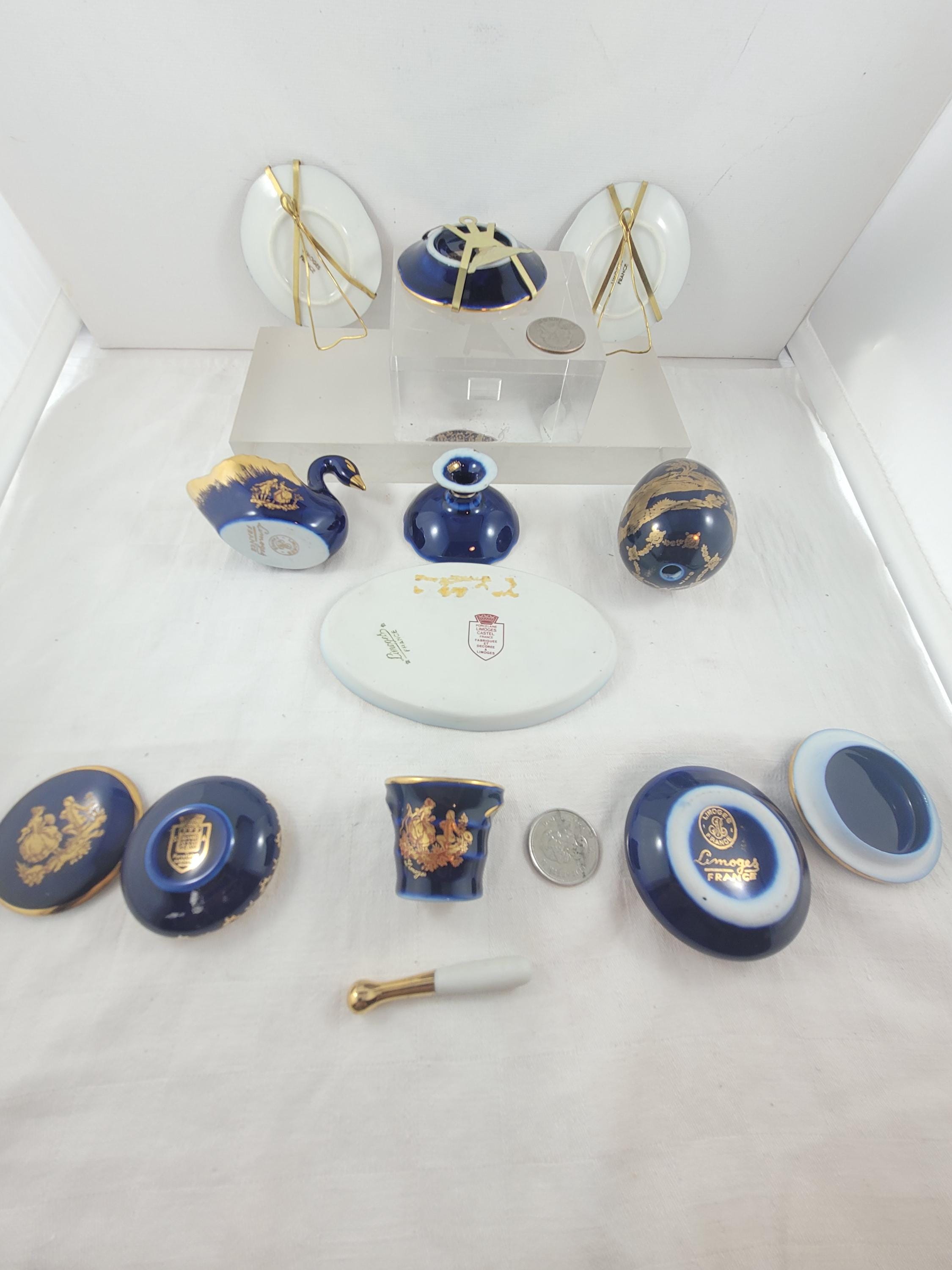 ヴィンテージ リモージュ フランス 磁器ミニチュア コバルトブルー