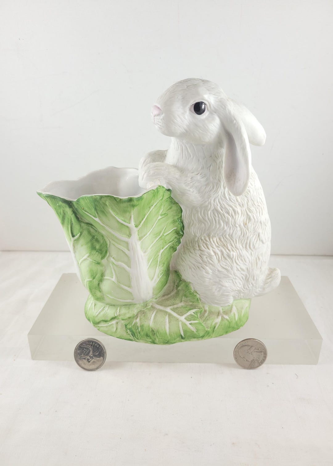 A Vintage Majolica Ceramic Rabbit and Cabbage Planter 7 Inches Tall ...