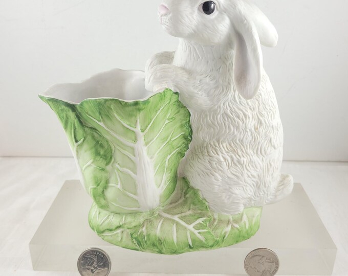 A Vintage Majolica Ceramic Rabbit and Cabbage Planter 7 Inches Tall ...