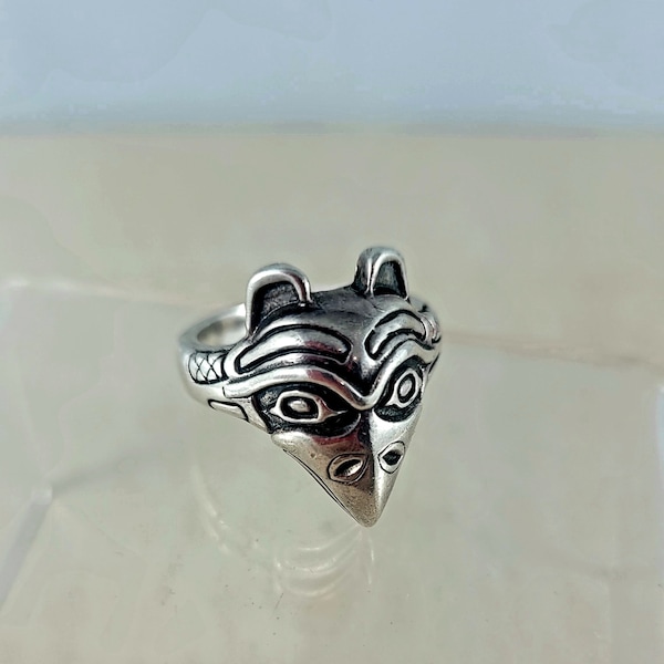 Sterling Raccoon Ring Vintage Sterling Silver Southwestern Raccoon's Head Ring Signed Kabana Size 6