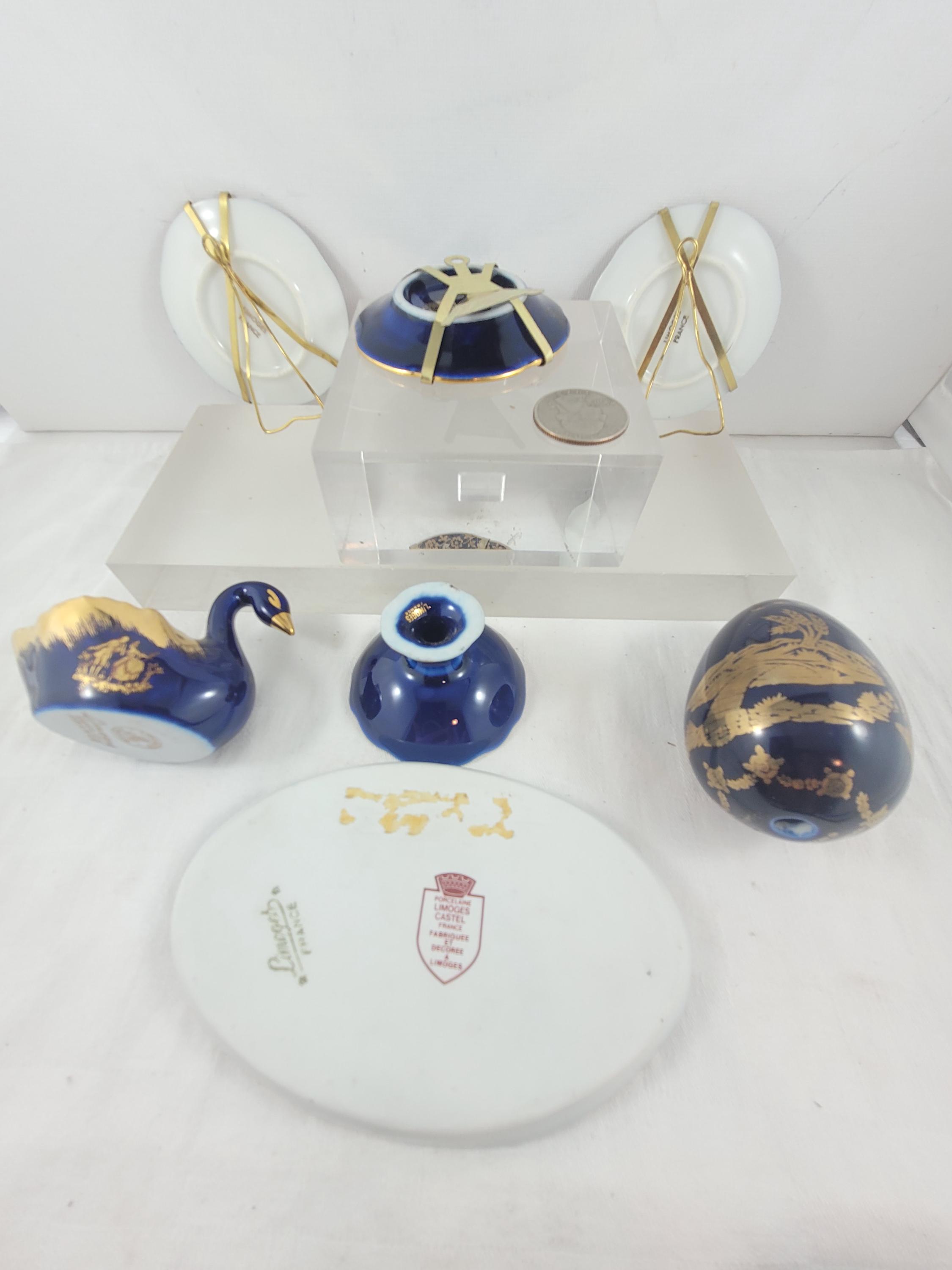 ヴィンテージ リモージュ フランス 磁器ミニチュア コバルトブルー
