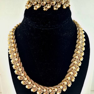 Vintage Nina Ricci Gold Tone  Multi Pearl and Crystal Necklace with Matching Bracelet Signed