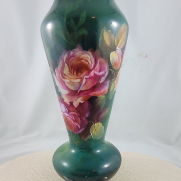 Antique German Hand Painted Peonies Vase by Royal Bonn Franz Mehlen Porcelain 7.5 inches tall  Signed Gift for Mom