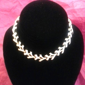 Coro White Enamel  Chevron Motif Choker Mid Century Choker Gift for Her Mother&#39;s Day Gift