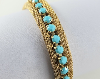 Collier Ras Du Cou Vintage Années 60 - Métal Doré Et Turquoise - Occasion