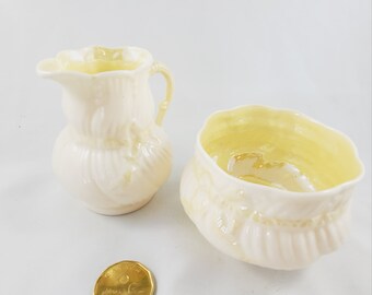Belleek ベリーク クリーム＆シュガーボウル イエローラスター Belleek Cream Sugar Mid Century Belleek Porcelain Creamer