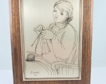 Vintage Franklin Mint Etching of Henry Moore's Woman Knitting in Sterling Silver