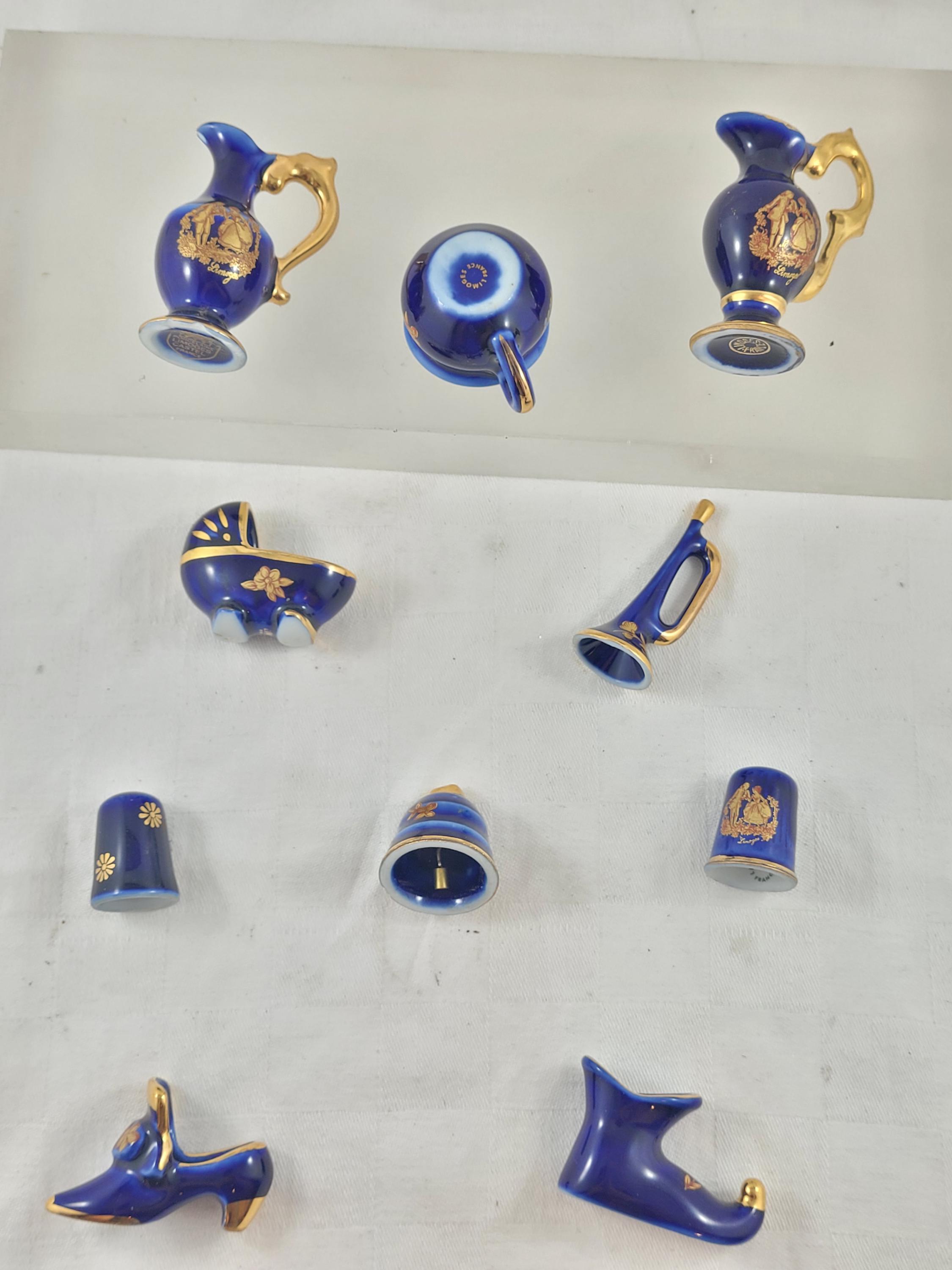 リモージュアンティーク コバルトブルー 金彩 ミニチュアセット9点 ヴィンテージ リモージュ フランス コバルトブルー シリーズ