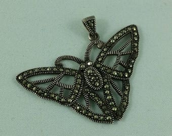 Sterling Butterfly 70's Vintage Sterling Silver Marcasite Butterfly Pendant Mother's Day Gift