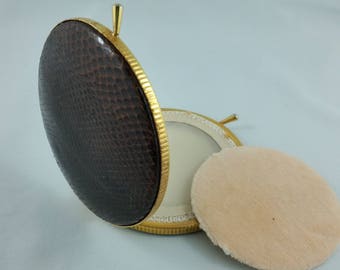 Vintage  Snakeskin Compact Mid-Century Round Snakeskin Compact and Mirror Gift for Her Makeup Accessory