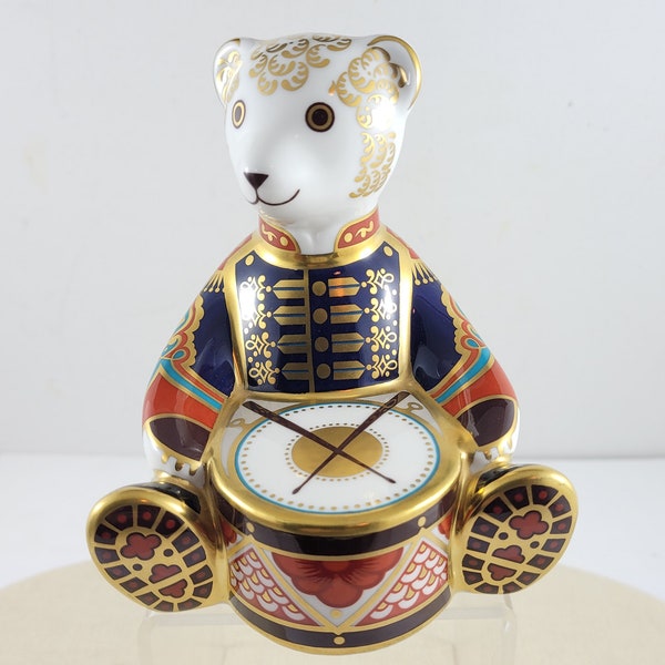 Vintage Royal Crown Derby Porcelain Drummer Bear Figurine Paperweight in Original Box  M 2000